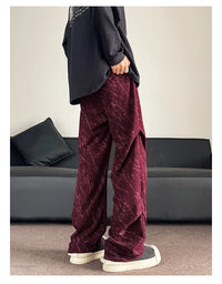 Men’s Corduroy Tie-Dye Cargo Pants Loose Autumn Trousers