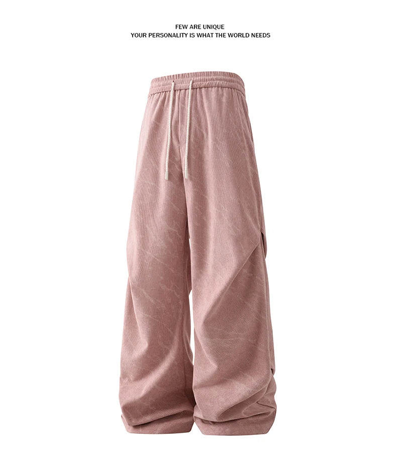 Men’s Corduroy Tie-Dye Cargo Pants Loose Autumn Trousers