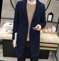 Men’s Woolen Long Coat – Slim Fit Korean Vintage Overcoat