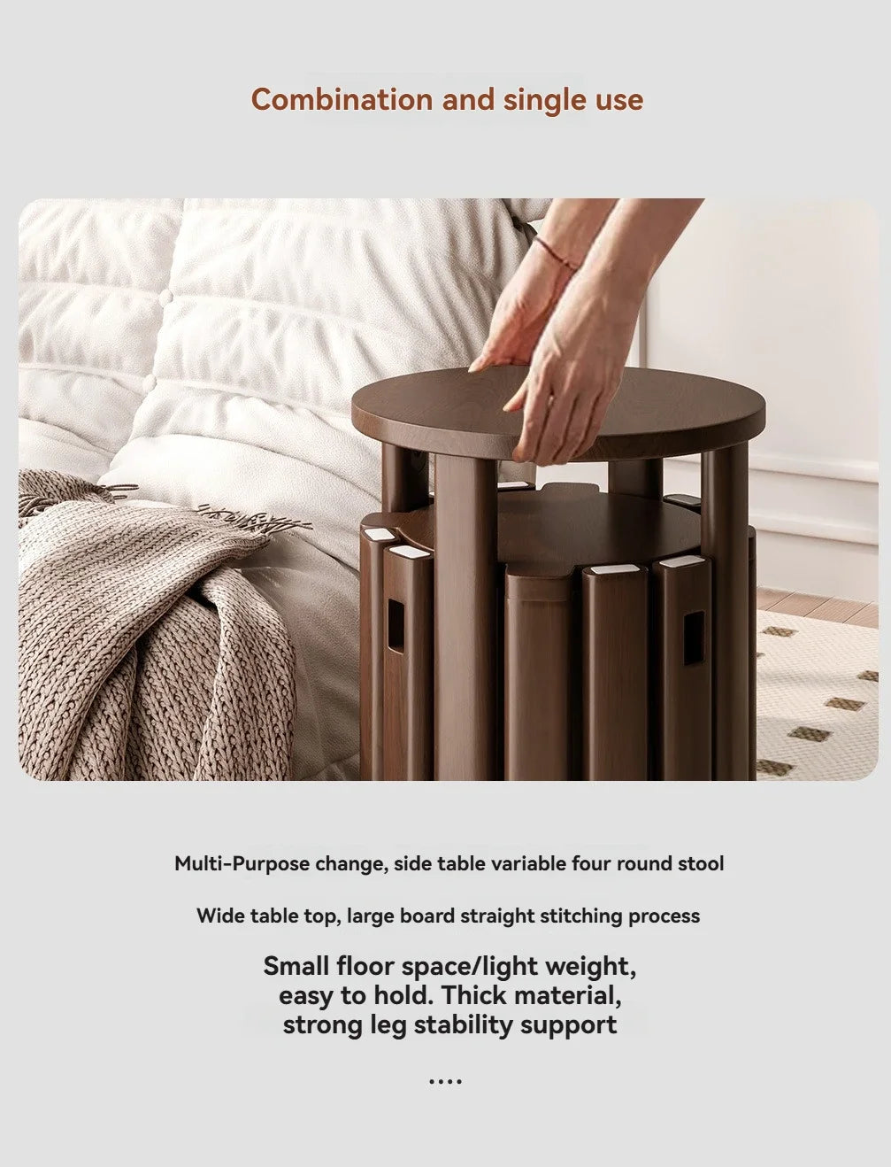 Stackable stool, modern dining table stool, natural wood, new Chinese style solid wood round stool