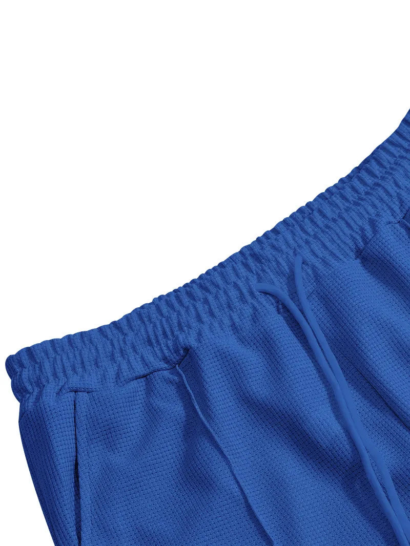 Spring and Autumn Men's Clothing  Waffle Fabric Men's Suit Fashion Casual Zipper and Lapel Long Sleeve POLO Shirt Trousers Suit