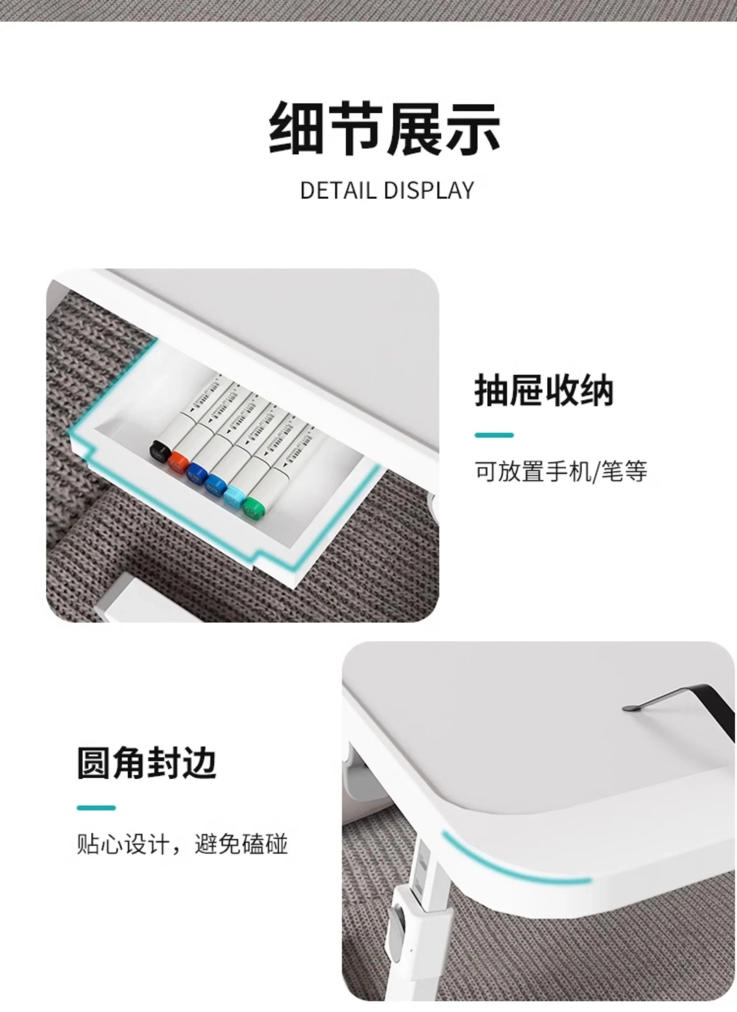 Modern Wooden Office Desk with Keyboard Shelf & Wheels