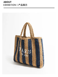 Women's Summer Beach Straw Style Tote Bag Handwoven Large Capacity Luxury Designer Travel Handbags Casual Portable Shoulder Bags