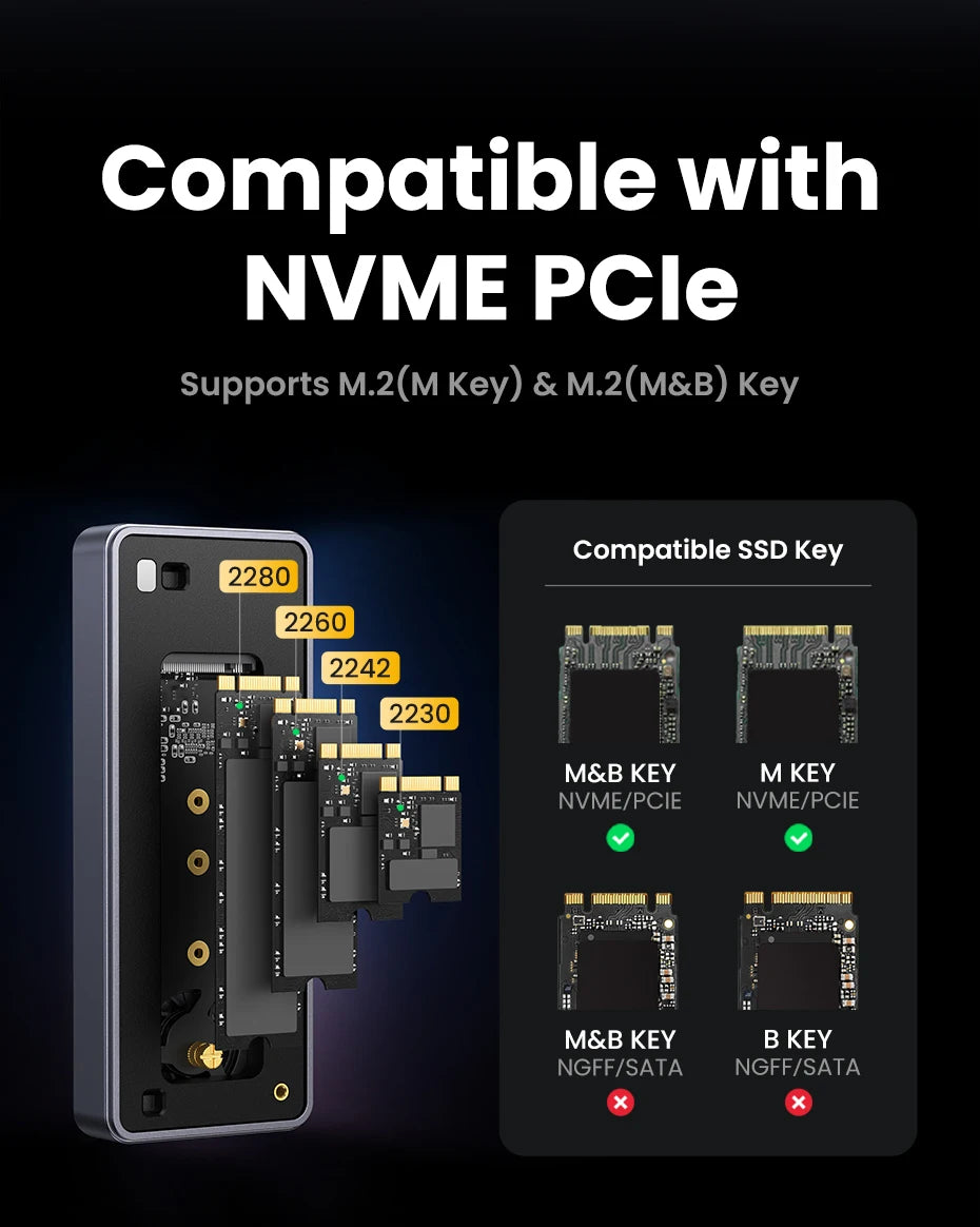 UGREEN 40Gbps NVMe SSD Case SSD Enclosure M.2 to USB4.0 Adapter for M.2 NVME PCIE Built-in Cooling Vest Aluminum Case