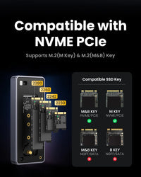 UGREEN 40Gbps NVMe SSD Case SSD Enclosure M.2 to USB4.0 Adapter for M.2 NVME PCIE Built-in Cooling Vest Aluminum Case