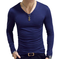 Men’s Slim Fit V-Neck Long Sleeve T-Shirt – Casual Solid Tee
