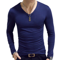 Men’s Slim Fit V-Neck Long Sleeve T-Shirt – Casual Solid Tee