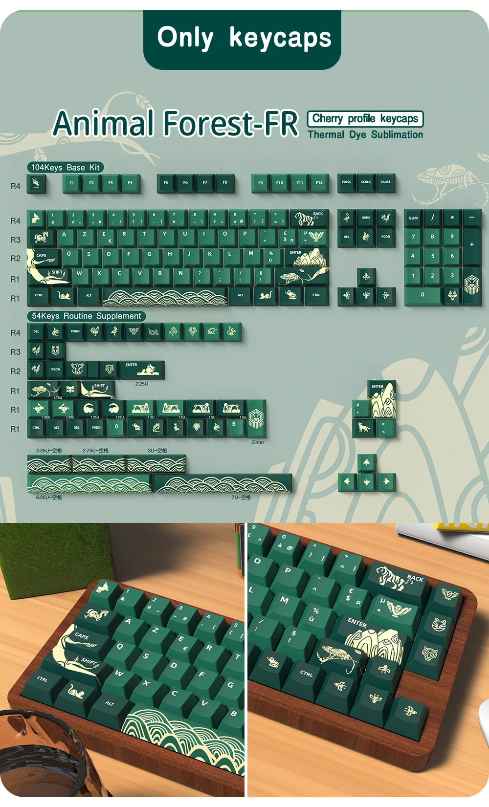 Animal Forest Green Cherry Profile Keycap Set ISO Layout