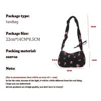 Women's Underarm Bag Summer Canvas Pleated Handlebags Armpit Purse FloralBow Printed Zipper Tote Handbag Female Y2k Shoulder Bag