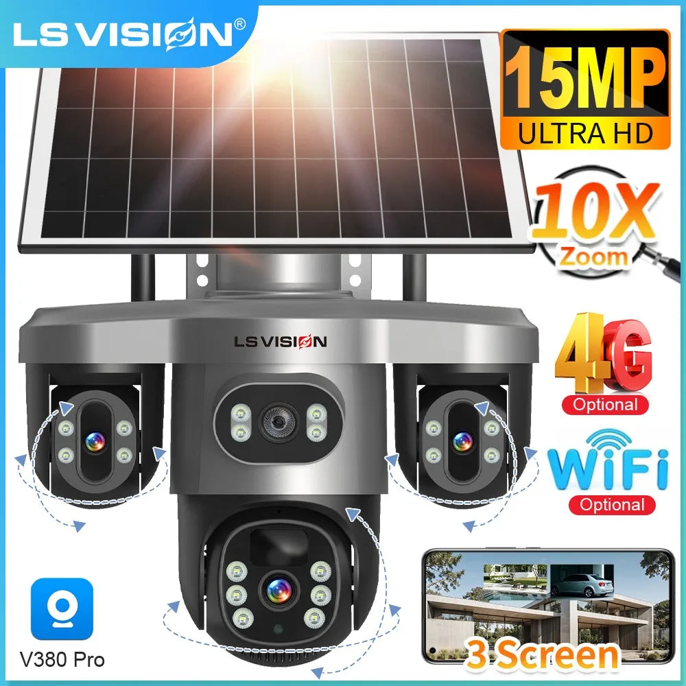 LS VISION V380 Pro 4G Solar PTZ Security Camera 15MP