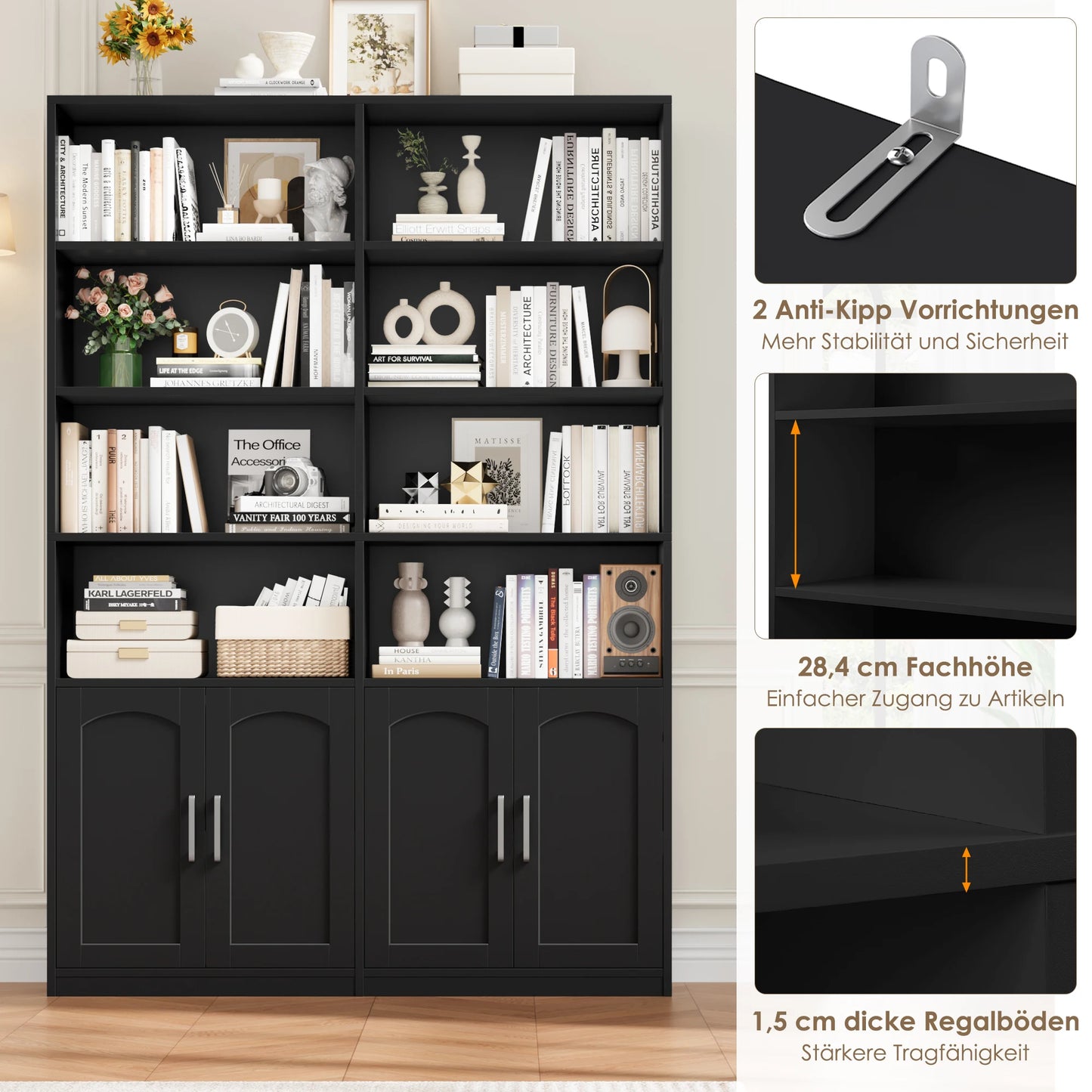 Getone Bookshelf Wardrobe with 12 Compartments & Doors