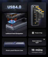 UGREEN 40Gbps NVMe SSD Case SSD Enclosure M.2 to USB4.0 Adapter for M.2 NVME PCIE Built-in Cooling Vest Aluminum Case