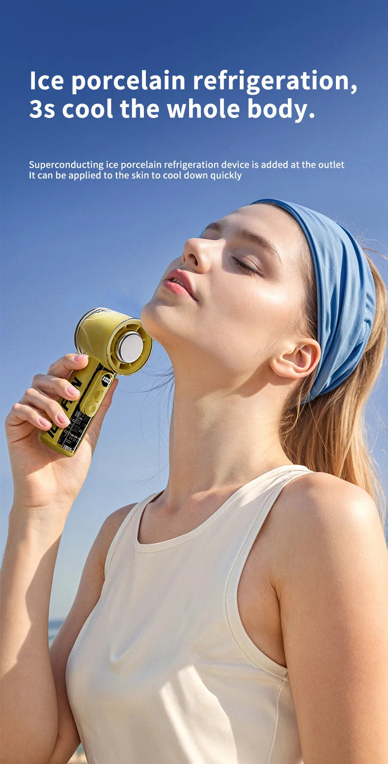 Turbos Chilled Ice Sensation Cold Fan 3000mAh Rechargeable Mini Turbos Fan 100 Speeds Outdoor Protable Handheld Air Cooling Fan