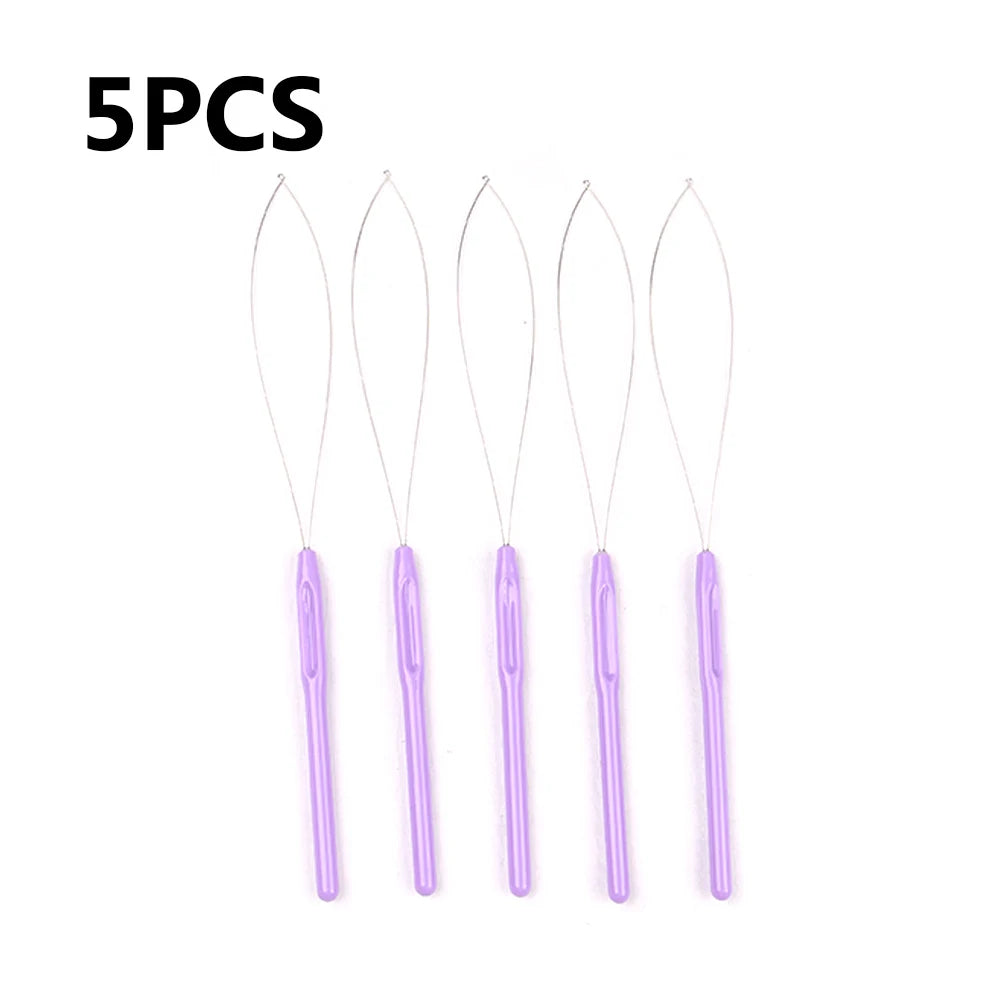 5 PCS Hair Extension Loop Needle Threader Pulling Hook Tool and Bead Device Tool Loop Threader for Hair or Feather Extensions