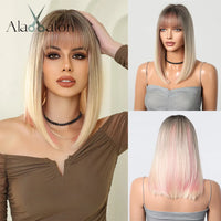 ALAN EATON Ombre Brown Short Layered Wig with Bangs