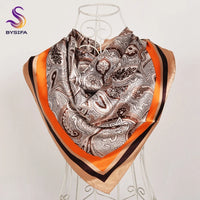 BYSIFA Beige Coffee Peony Silk Scarf Women 90x90cm