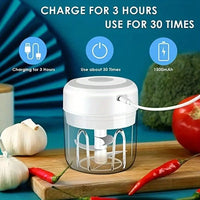 250ML USB Rechargeable Electric Vegetable Chopper and Garlic Crusher - Mini Wireless Food Chopper for Kitchen Gadgets for Garlic