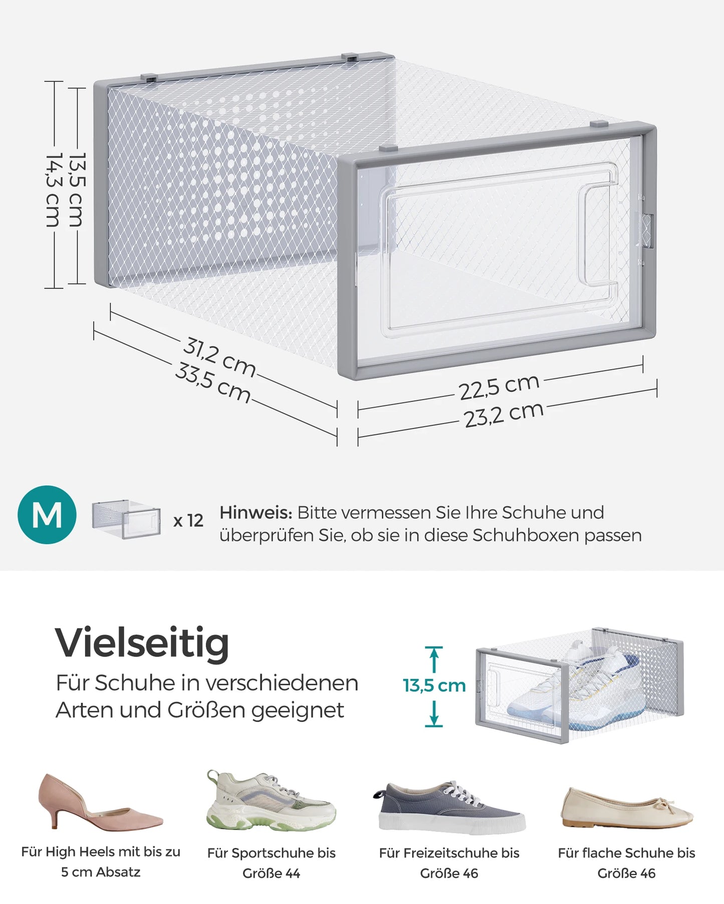 SONGMICS Set 18 Shoe Box Plastic Shoe Organizer for shoes up to size 44
