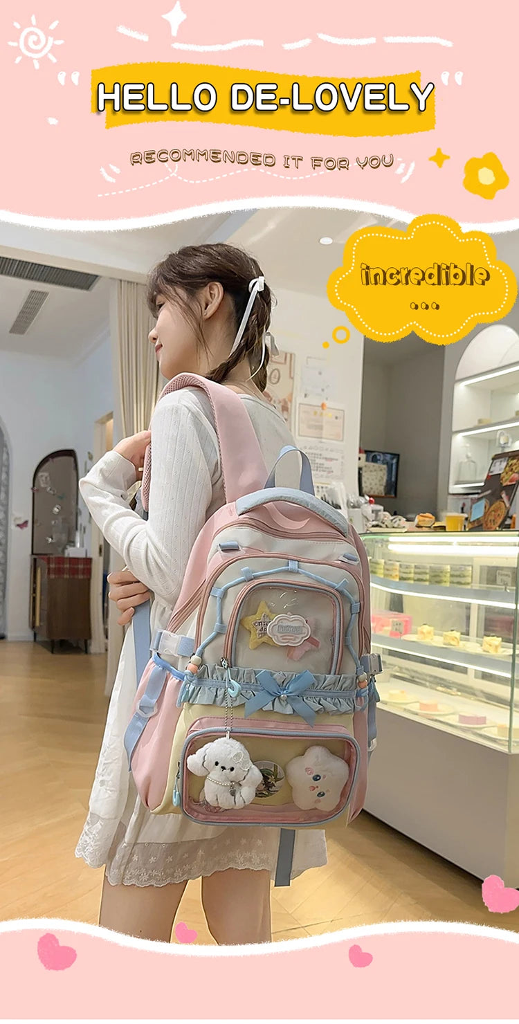 Large Capaci Children's School Bag Set for Girls Primary And Middle School Double oulder Bapa Sweet College Sle