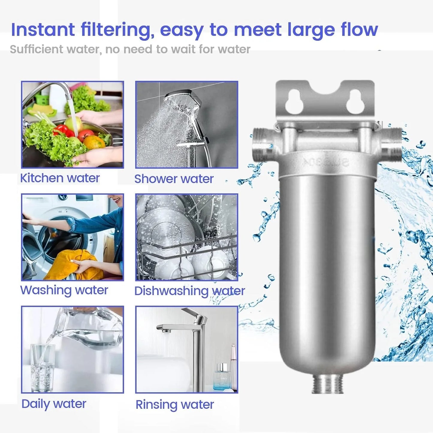 Pre-filter household well water whole house household water purifier 304 stainless steel high flow backwashing water filter
