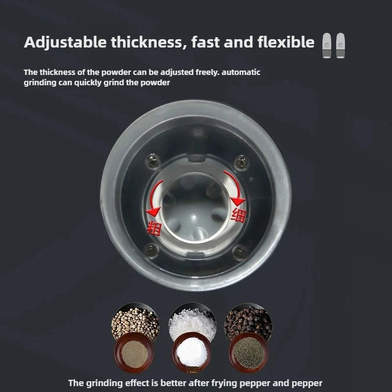 USB Rechargeable Electric Salt and Pepper Grinder Adjustable Coarseness Large Capacity Auto Spices Grinders Kitchen Cooking Tool