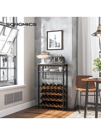 SONGMICS 24-Bottle Free Standing Wine Rack with Glass Holder, Wobble-Free, Kitchen Bar Dining Room,Display Storage Shelf