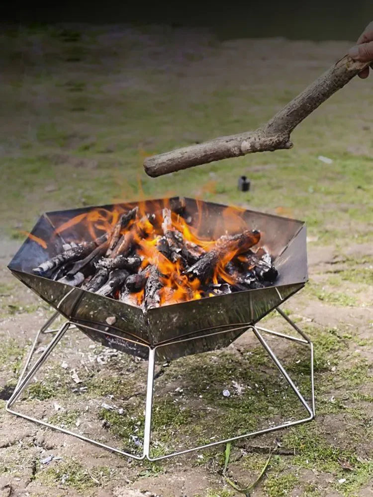 Portable Wood Stove Brazier Camping Fire Wood Heater Folding Hike Barbecue BBQ Grill Stand Outdoor Camping
