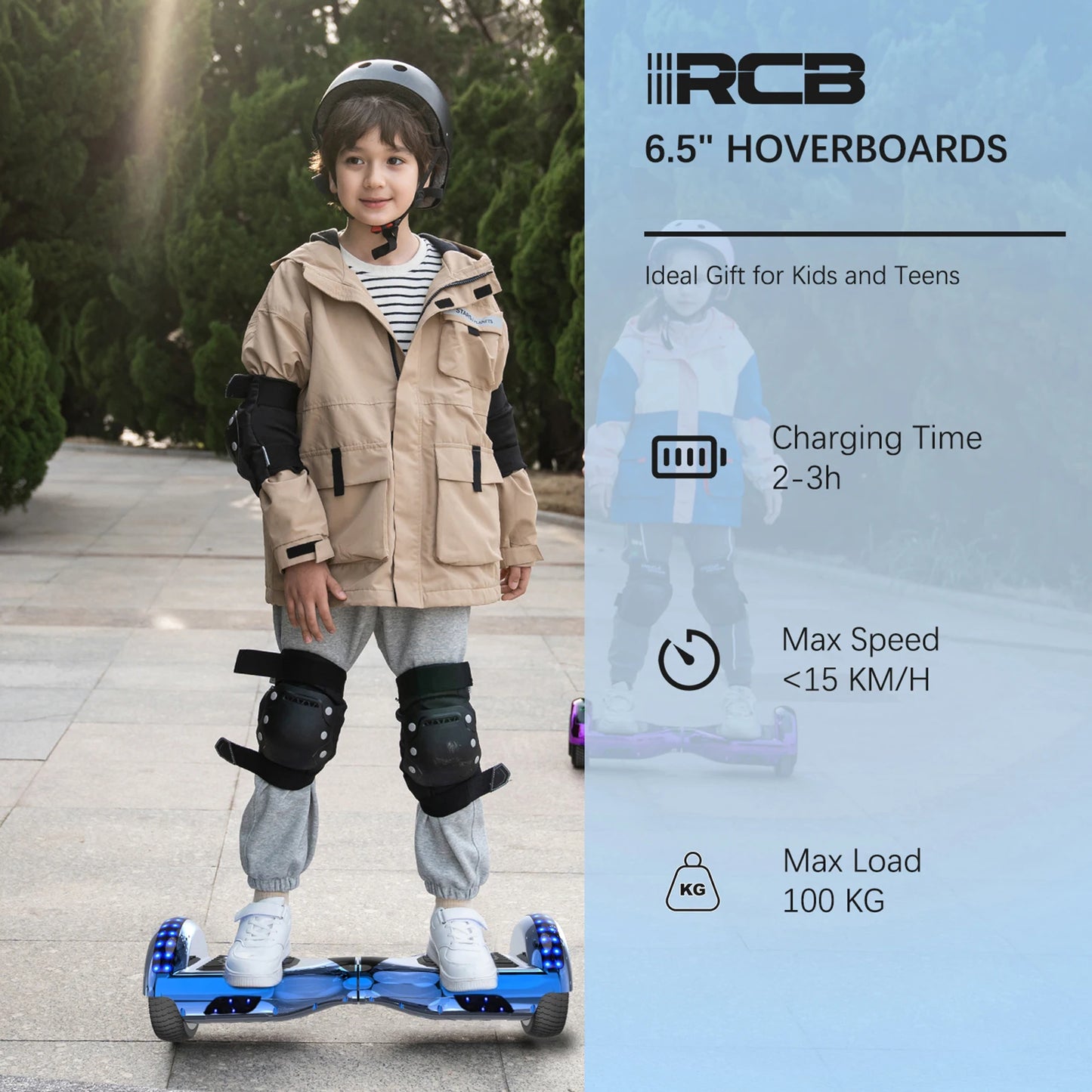 RCB Hoverboard, 6.5 Inch Two Wheel Hoverboard with Bluetooth Speaker with LED Light, Hoverboard Great Gift for Kids and Adults