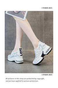 2023Women's Shoes  Autumn New Casual Small White Shoes Rhinestone Platform Sports Air Cushion Shoes Plus Size Zapatos De Mujer