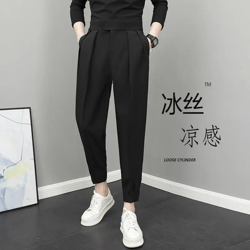 Men High Waist Casual Loose Spring Summer Pants