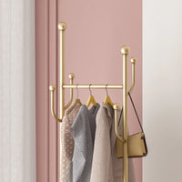 Gold Freestanding Metal Coat Rack with 6 Hooks