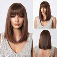 ALAN EATON Ombre Brown Short Layered Wig with Bangs