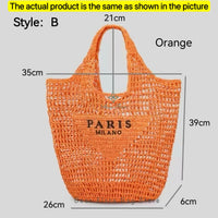 Women's Summer Beach Straw Style Tote Bag Handwoven Large Capacity Luxury Designer Travel Handbags Casual Portable Shoulder Bags