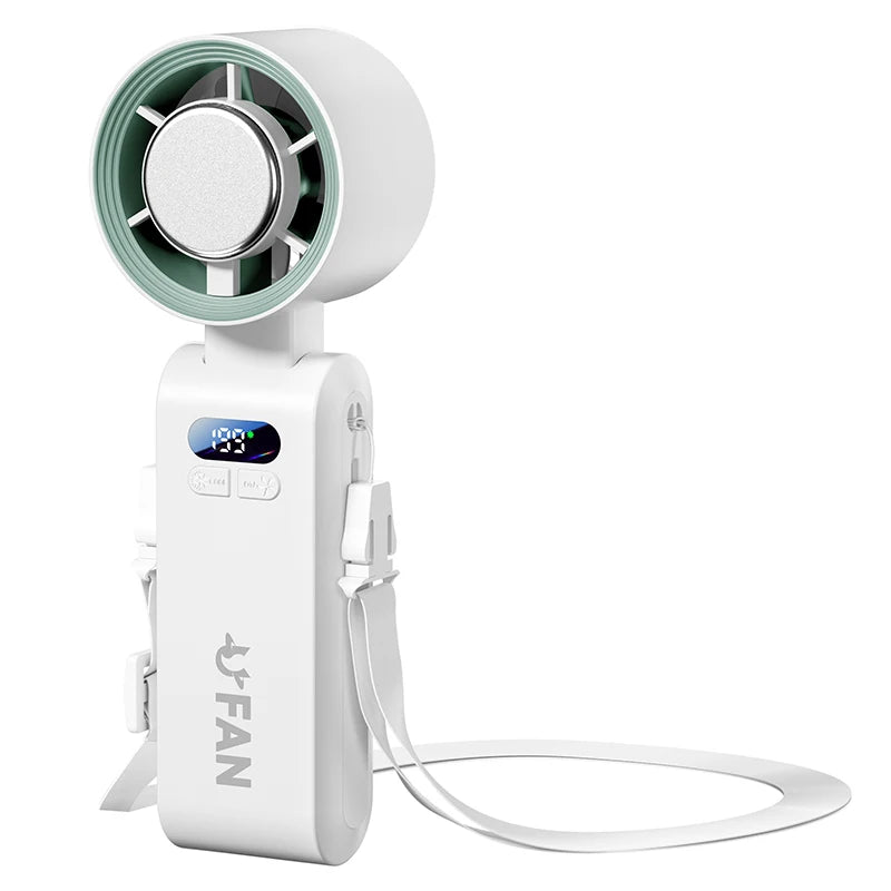 Portable Handheld Turbo Fan Foldable Hanging Neck Fan Mini Hand Fan 3600mAh USB Rechargeable High Speed Ice Cooling Turbo Fan