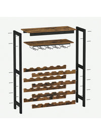 SONGMICS 24-Bottle Free Standing Wine Rack with Glass Holder, Wobble-Free, Kitchen Bar Dining Room,Display Storage Shelf