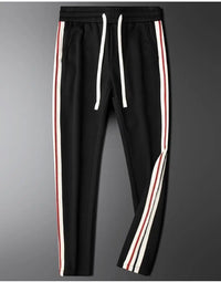 Men’s Slim-Fit Blue Casual Pants with Contrast Ribbon