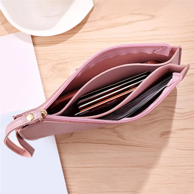 Women’s Long Leather Wallet – Zipper Clutch & Card Holder