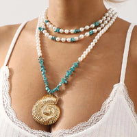 Boho Conch Stone Tassel Pearl Layered Necklace