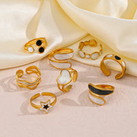 Stainless Steel White Black Enamel Rings for Women Gold Color Heart Star Geometric Open Rings Fashion Jewelry Gift Wholesale