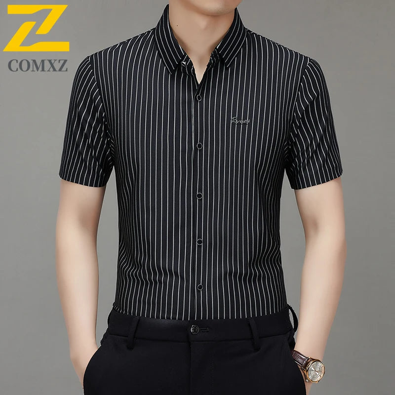 Men’s Striped Short Sleeve Shirt – Business Casual Summer