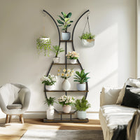 Vase Shape Tall Planter Display Rack Metal Garden Plant Stand with 5 Tiers and Hangers