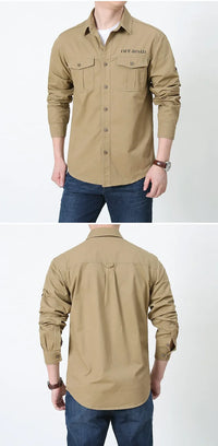 Men’s Outdoor Cotton Work Shirt – Multi-Pocket Safari Style