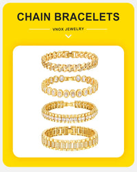 Vnox  Block Chain Bracelets For Women Cubic Zirconia Inlay, Gold Plated Fashion Charm Jewelry Gifts To Girlfriend