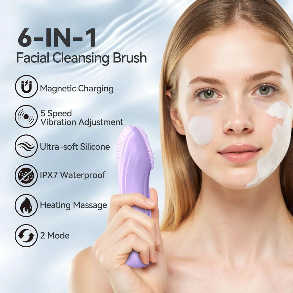 Heated Silicone Facial Cleansing Brush – 5 Speed Rechargeable