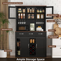 VOWNER 72" Tall Farmhouse Bar Cabinet with Sliding Barn Doors, Kitchen Pantry Storage Cabinet with Wine & Glass Racks