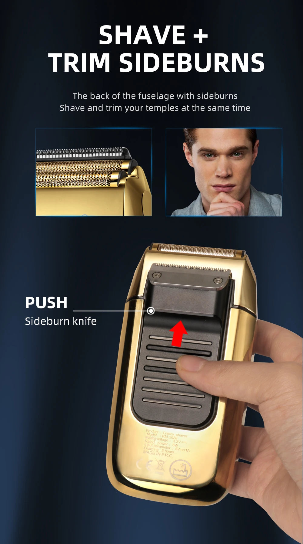 2-in-1 Electric Shaver & Hair Trimmer for Men KM-2028