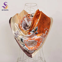 BYSIFA Beige Coffee Peony Silk Scarf Women 90x90cm