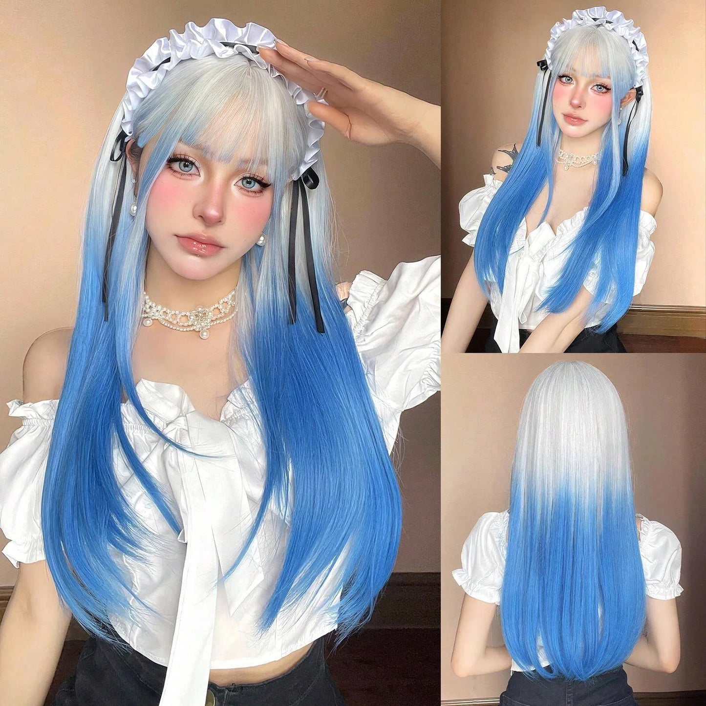 Reddish Brown Straight Layered Synthetic wig with Bangs Long hair Copper Ginger Wig for Women Daily Use Heat Resistant Wigs