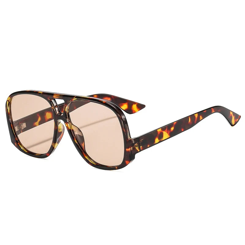 SO&EI Retro Double Bridges Pilot Women Sunglasses Fashion Candy Color Shades UV400 Trending Men Leopard Sun Glasses