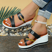 Women's Peep Toe Wedge Sandals – Summer Slip-On Shoes